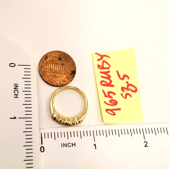 ✅Stackable Gold-plated, 3 Real Rubies & 2 CZs ring, size 5 - Picture 4 of 7
